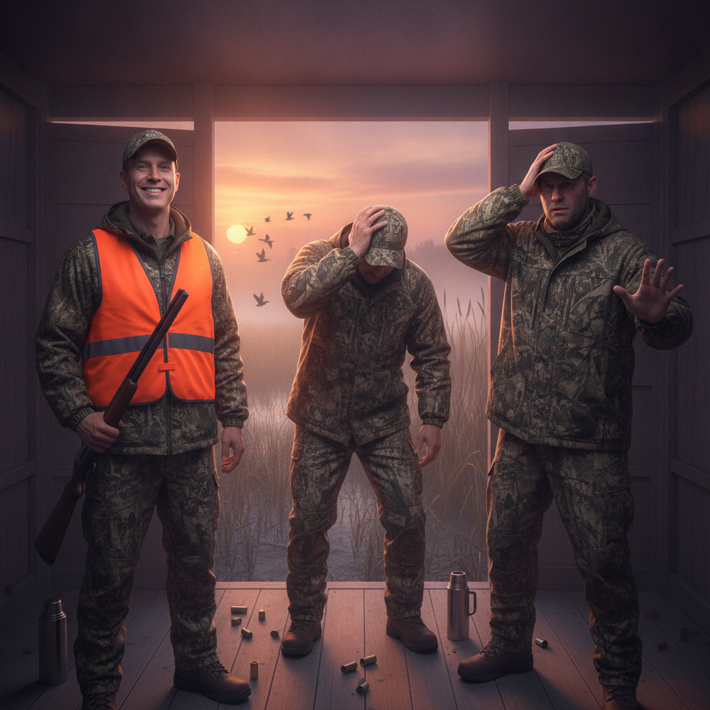 Hunter wearing a bright safety vest that is too visible for duck hunting